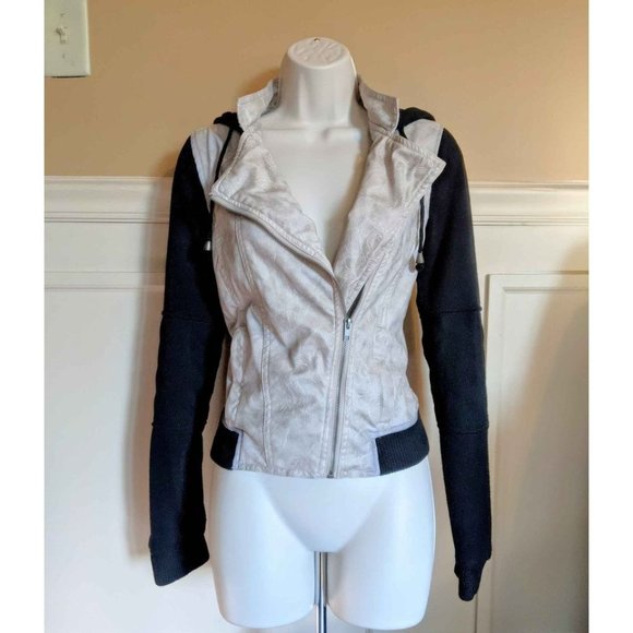 Beige and black moto biker jacket hoodie Small - Picture 1 of 3